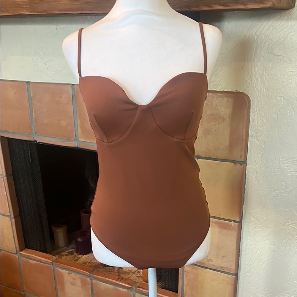 Express Rust Padded Bustier Thong Bodysuit, size M